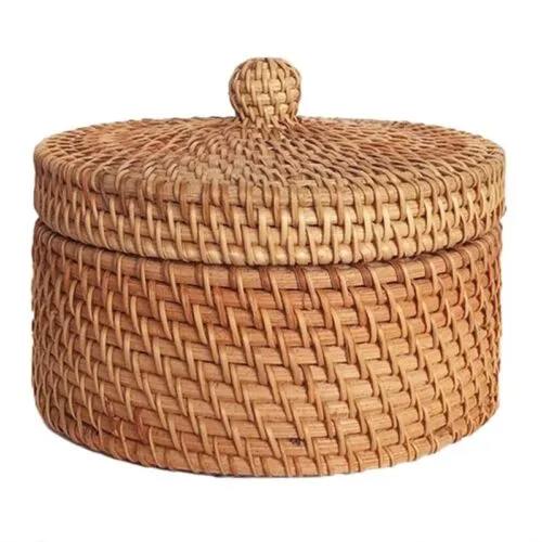 Handgeflochtener Rattan-Aufbewahrungskorb mit Deckel Handgeflochtener Rattan-Aufbewahrungskorb mit Deckel