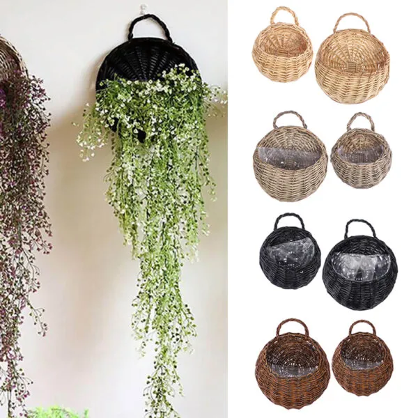 Handgeflochtener Rattan-Pflanzenkorb mit Wandhalterung Handgeflochtener Rattan-Pflanzenkorb mit Wandhalterung