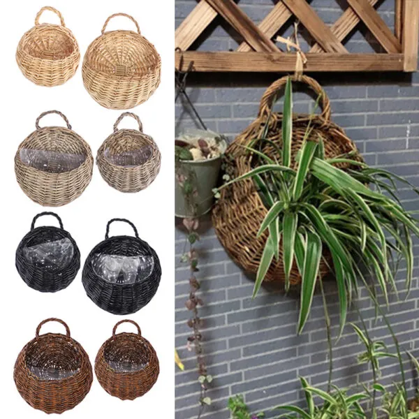 Handgeflochtener Rattan-Pflanzenkorb mit Wandhalterung Handgeflochtener Rattan-Pflanzenkorb mit Wandhalterung