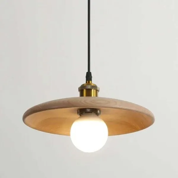 Holz-Hängelampe mit Bogenform Holz-Hängelampe mit Bogenform