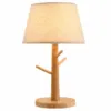 Holz-Nachttischlampe mit Stoffschirm und LED Holz-Nachttischlampe mit Stoffschirm und LED
