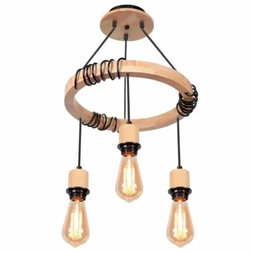 Industrielle Holz-Deckenleuchte mit drei LED-Lampen Industrielle Holz-Deckenleuchte mit drei LED-Lampen