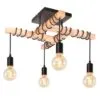 Industrielle Holz-Hängelampe mit vier Lampenschirmen und LED Industrielle Holz-Hängelampe mit vier Lampenschirmen und LED