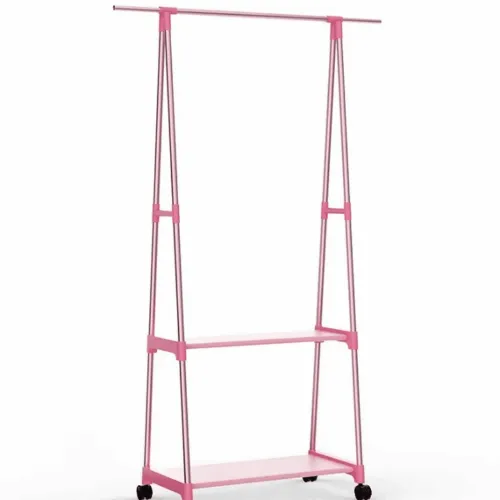 Kleiderständer mit zwei Ebenen und Rollen in Roséholz-Optik Kleiderständer mit zwei Ebenen und Rollen in Roséholz-Optik