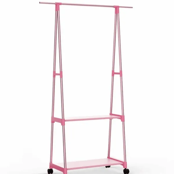 Kleiderständer mit zwei Ebenen und Rollen in Roséholz-Optik Kleiderständer mit zwei Ebenen und Rollen in Roséholz-Optik
