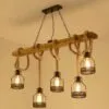 LED-Hängeleuchte aus Holz im Industrie-Look mit Seil LED-Hängeleuchte aus Holz im Industrie-Look mit Seil