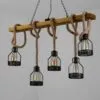LED-Hängeleuchte aus Holz im Industrie-Look mit Seil LED-Hängeleuchte aus Holz im Industrie-Look mit Seil
