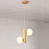 LED-Hängeleuchte mit zwei Holzkugeln