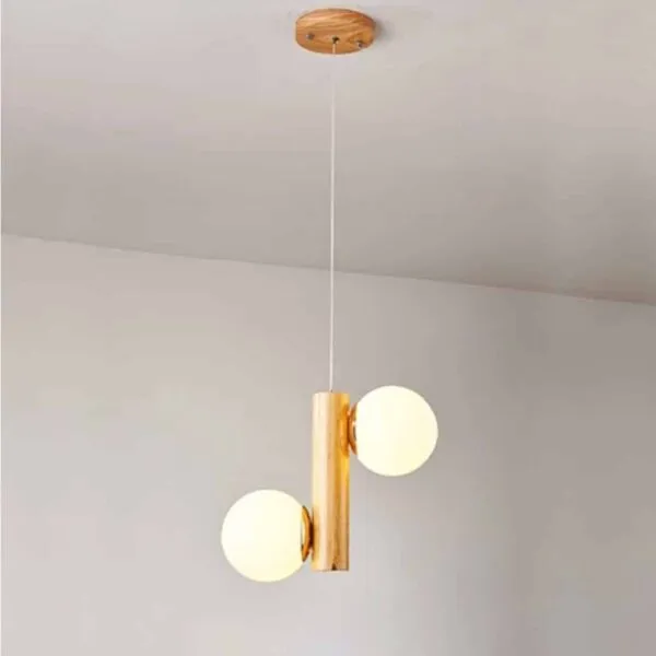 LED-Hängeleuchte mit zwei Holzkugeln