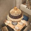 Moderne Hängelampe aus Rattan Weiß