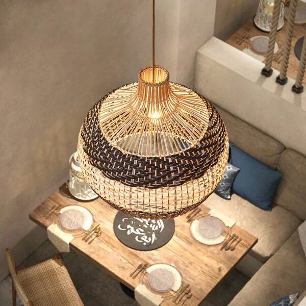 Moderne Hängelampe aus Rattan Weiß