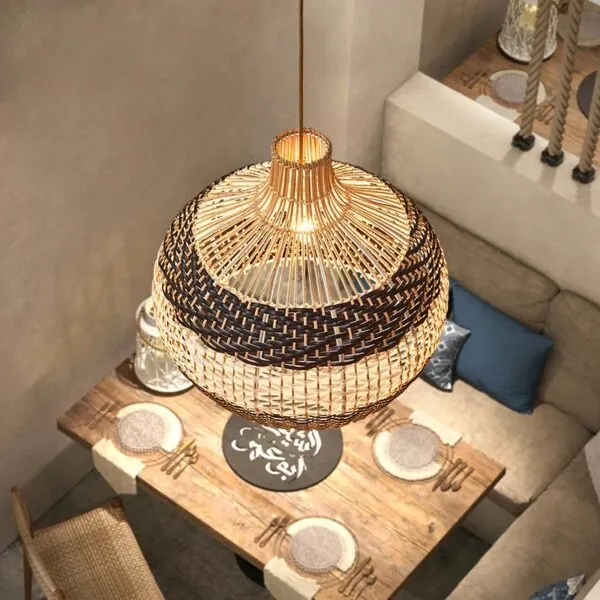 Moderne Hängelampe aus Rattan Weiß Moderne Hängelampe aus Rattan Weiß