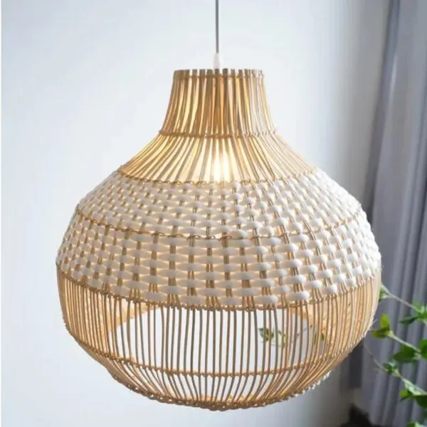 Moderne Hängelampe aus Rattan Weiß Moderne Hängelampe aus Rattan Weiß