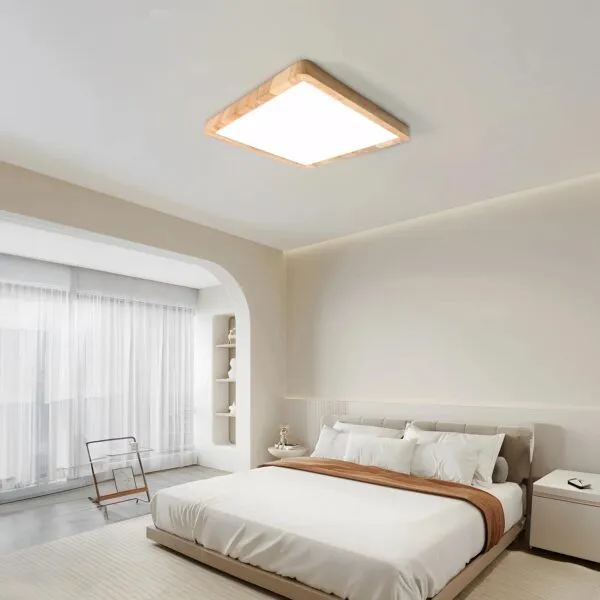 Moderne LED-Deckenleuchte aus Holz, quadratisch