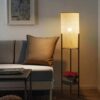 Moderne Schreibtischlampe aus Rattan und Metall, zylindrischer Schirm auf Beinen