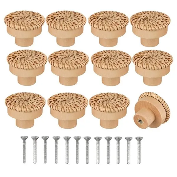 Möbelgriff aus Holz und Rattan in Naturfarbe