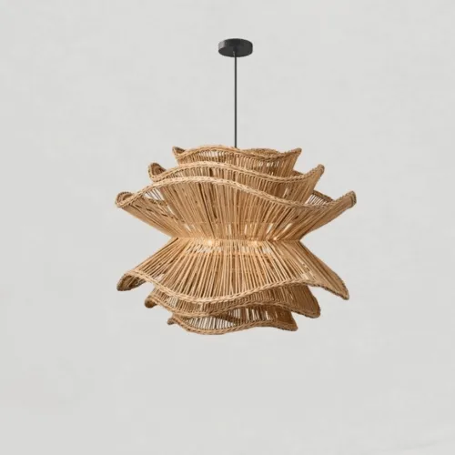 Nordischer Minimalismus Stroh-Hängelampe Nordische minimalistische Stroh-Hängelampe im Wohnzimmer, naturbelassene Oberfläche