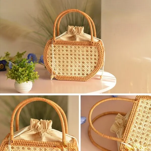Picknickkorb aus Rattan mit weißem Innenfutter Picknickkorb aus Rattan mit weißem Innenfutter