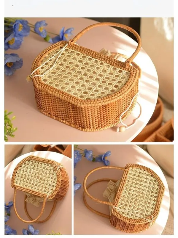 Picknickkorb aus Rattan mit weißem Innenfutter Picknickkorb aus Rattan mit weißem Innenfutter