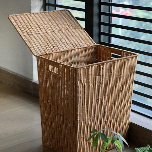 Rattan-Abfalleimer mit Deckel für innen und außen Rattan-Abfalleimer mit Deckel für innen und außen