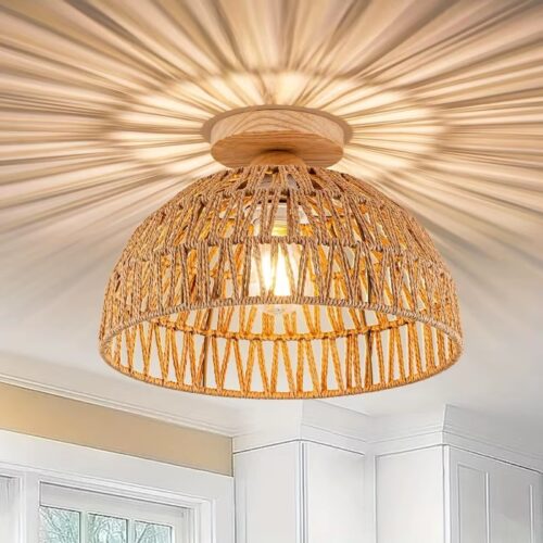 Rattan-Deckenleuchte im Boho-Stil Braun Rattan-Deckenleuchte im Boho-Stil Braun
