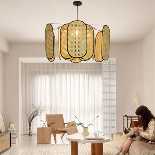 Rattan-Deckenleuchte im Retro-Stil