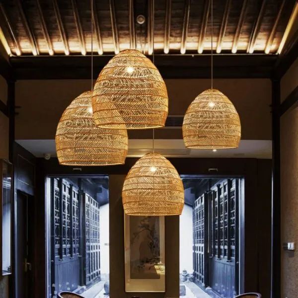 Rattan-Deckenleuchte mit LED-Vintage-Design