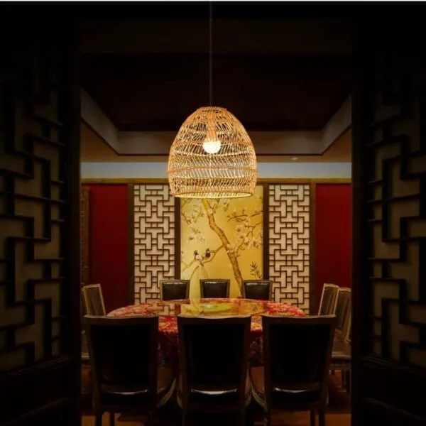 Rattan-Deckenleuchte mit LED-Vintage-Design