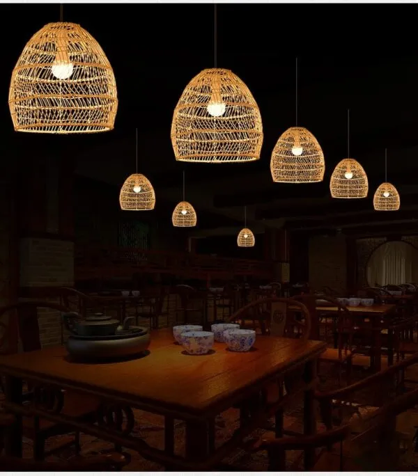 Rattan-Deckenleuchte mit LED-Vintage-Design