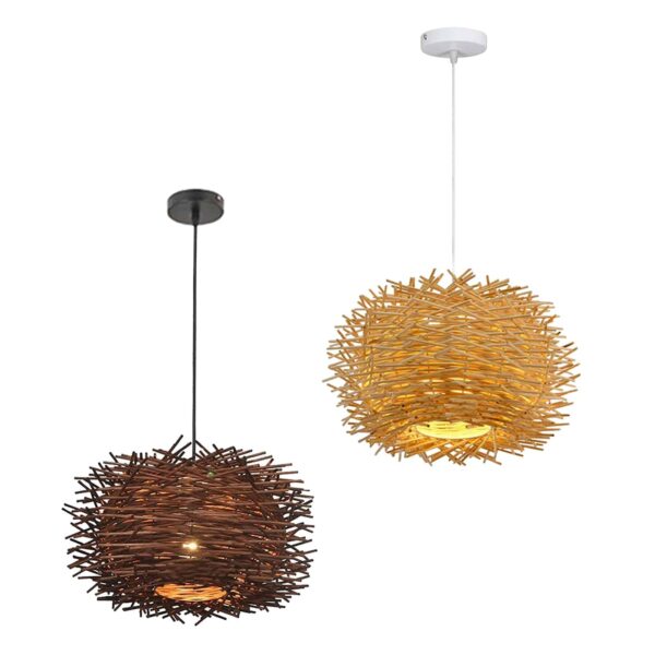 Rattan-Deckenleuchte mit rustikalem Lampenschirm