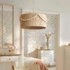 Rattan-Hängelampe im Retro-Stil mit Holzperlen