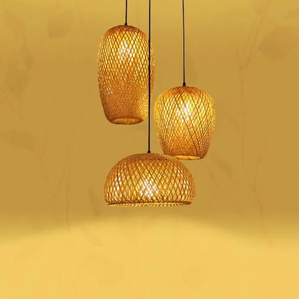 Rattan-Hängelampe mit drei Designs