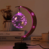 Rattan Mondlampe mit rosa Schirm