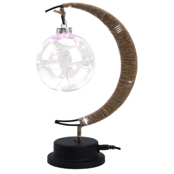 Rattan Mondlampe mit rosa Schirm