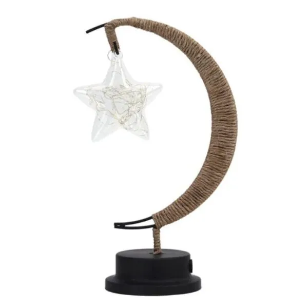 Rattan Mondlampe mit Sternenlampe USB