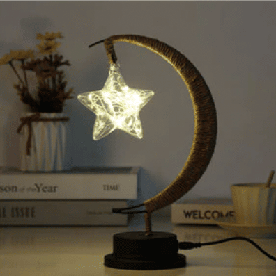 Rattan Mondlampe mit Sternenlampe USB