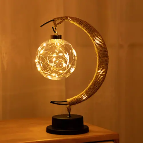 Rattan Mondlampe mit USB-Anschluss 2