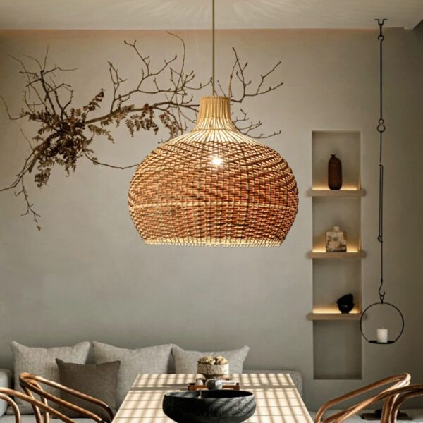 Rattan-Pendelleuchte im Vintage-Stil