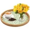 Rattan-Tablett rund mit Blattmuster Rattan-Tablett rund mit Blattmuster