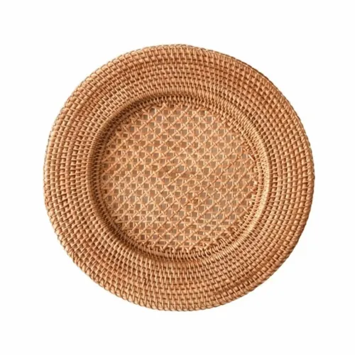 Rattan-Tischset in Tellerform aus Holz Rattan-Tischset in Tellerform aus Holz