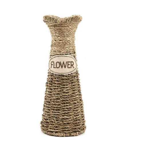 Rattan-Vase mit Aufschrift "Fleur Rattan-Vase mit Aufschrift "Fleur