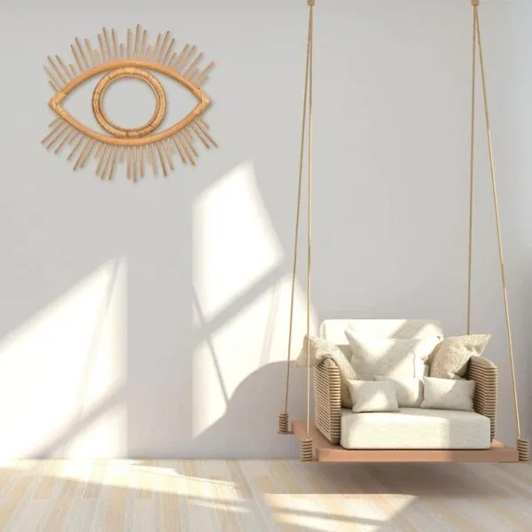Rattan-Wandspiegel mit Augenmotiv Rattan-Wandspiegel mit Augenmotiv