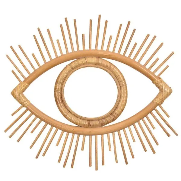 Rattan-Wandspiegel mit Augenmotiv Rattan-Wandspiegel mit Augenmotiv