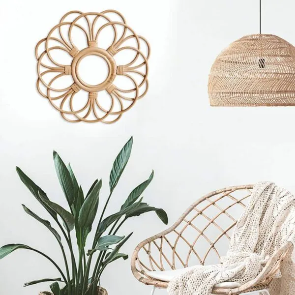 Rattan-Wandspiegel rund