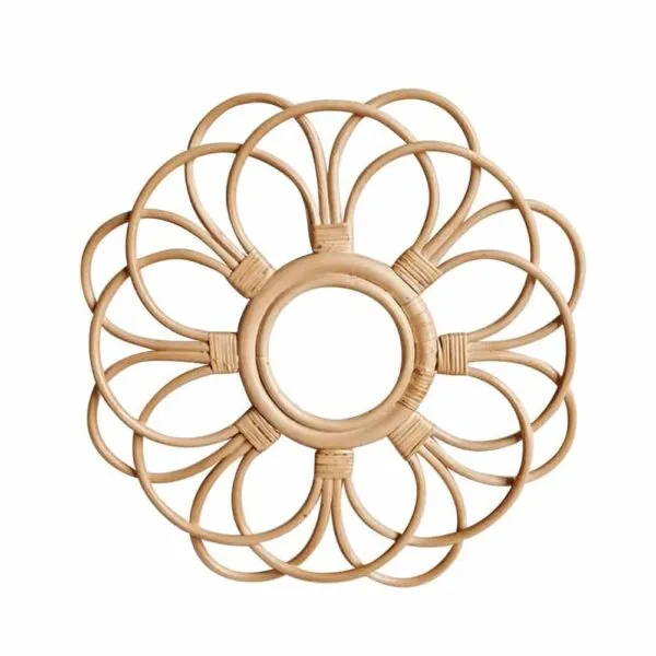 Rattan-Wandspiegel rund