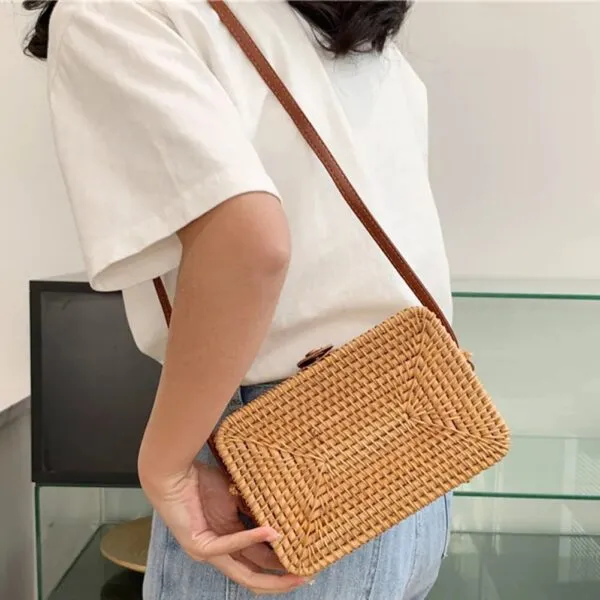 Rechteckige Rattan-Handtasche für Damen Rechteckige Rattan-Handtasche für Damen