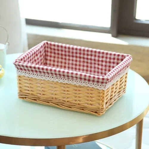 Rechteckiger Rattan-Aufbewahrungskorb mit Baumwoll-Innenkorb Rechteckiger Rattan-Aufbewahrungskorb mit Baumwoll-Innenkorb