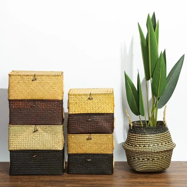 Rechteckiger Rattan-Aufbewahrungskorb mit Griff Rechteckiger Rattan-Aufbewahrungskorb mit Griff