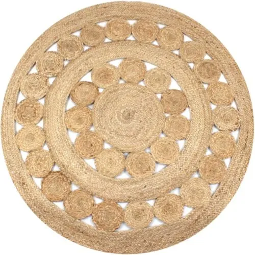 Rund geflochtener Juteteppich im Rattan-Look Rund geflochtener Juteteppich im Rattan-Look