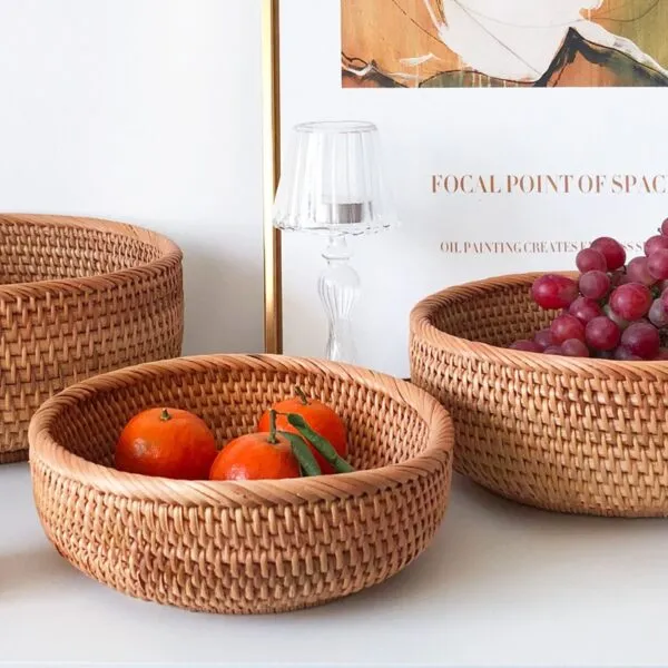 Runder Aufbewahrungskorb aus handgeflochtenem Rattan Runder Aufbewahrungskorb aus handgeflochtenem Rattan